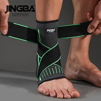 Adjustable compression ankle support brace with cross-strap stabilisation for football